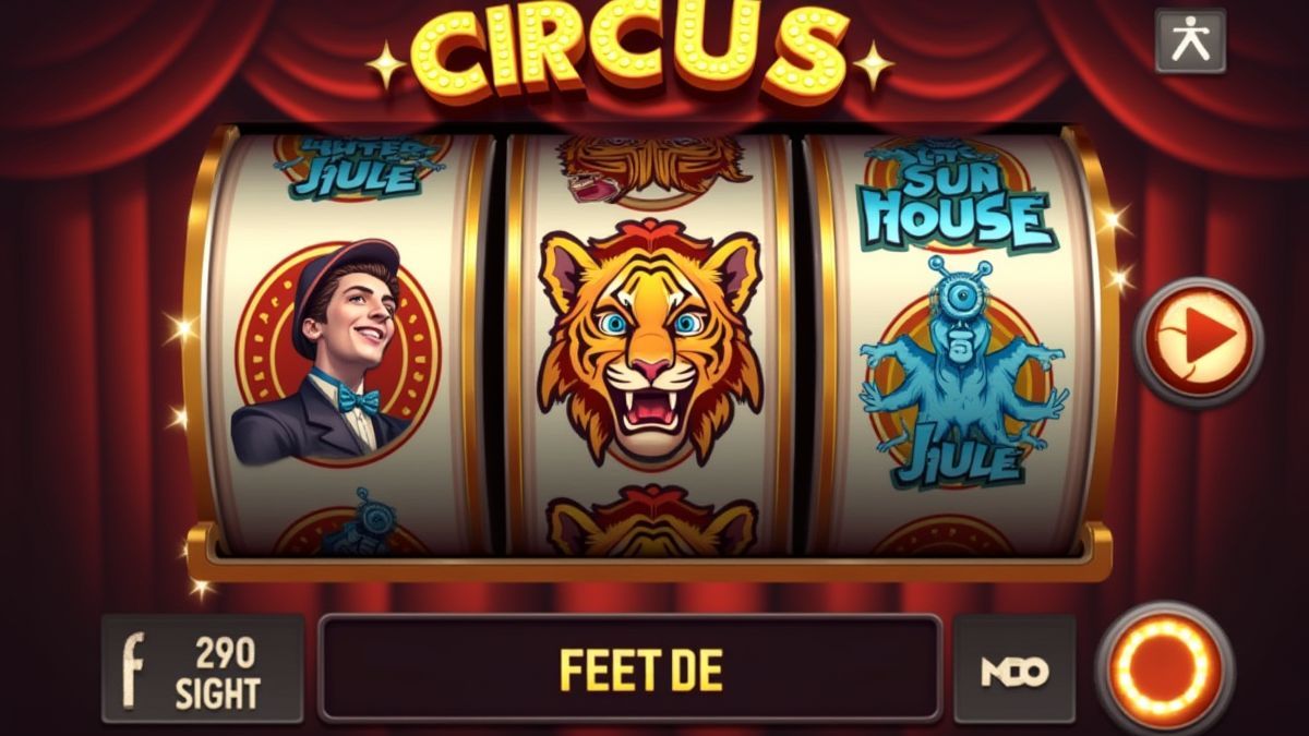 Un carrete giratorio con símbolos de circo como un mago y un tigre.