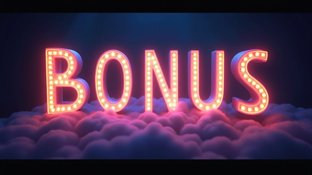 Letras brilhantes formando a palavra BONUS em um fundo místico.
