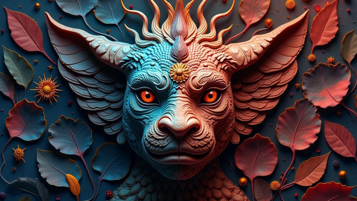 Elementos de design vibrantes inspirados na mitologia antiga.