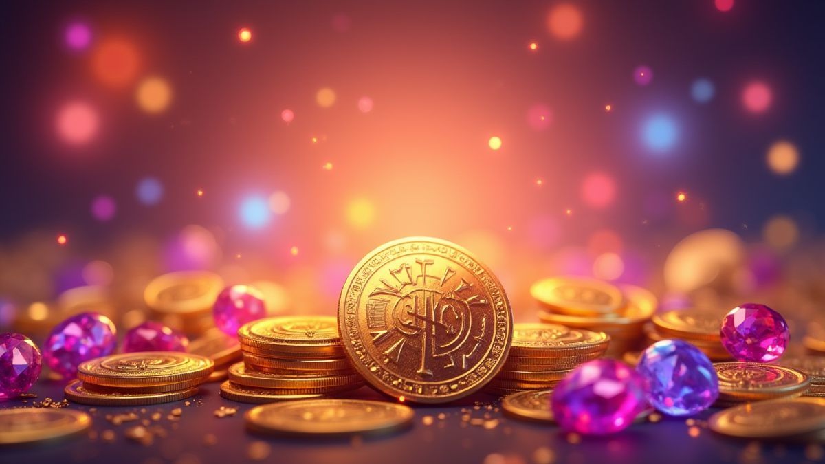 Fondo brillante lleno de monedas y gemas.