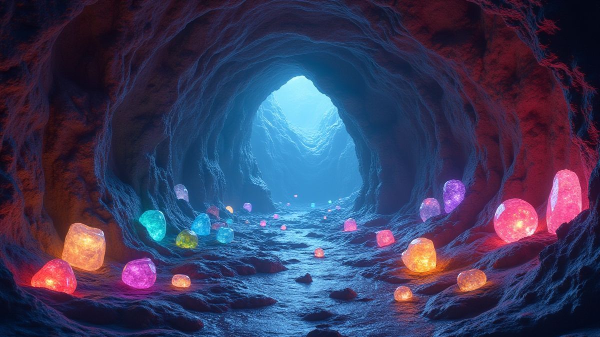 A sparkling cave filled with colorful gems.