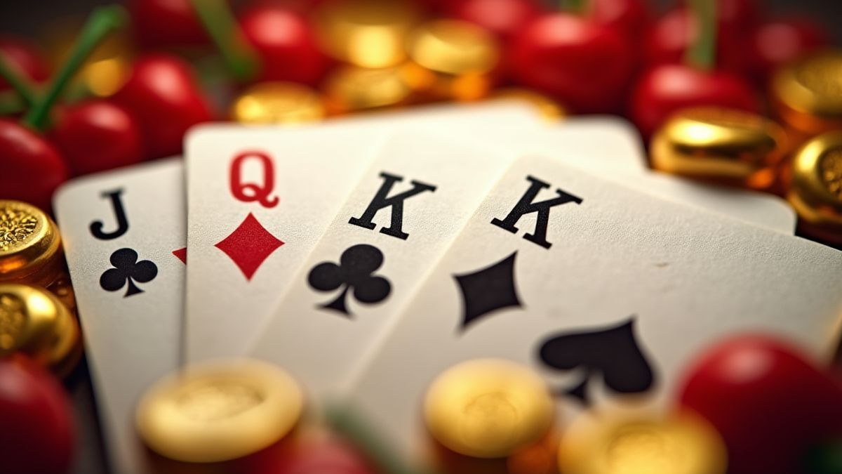 Blackjack kaarten naast gokkast symbolen.