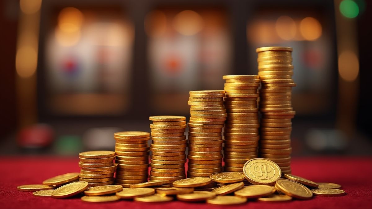 Coins and jackpot meter in a retro casino.
