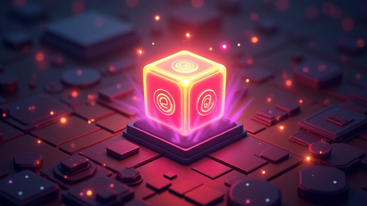Magic block surrounded by bright lights in a gaming environment.