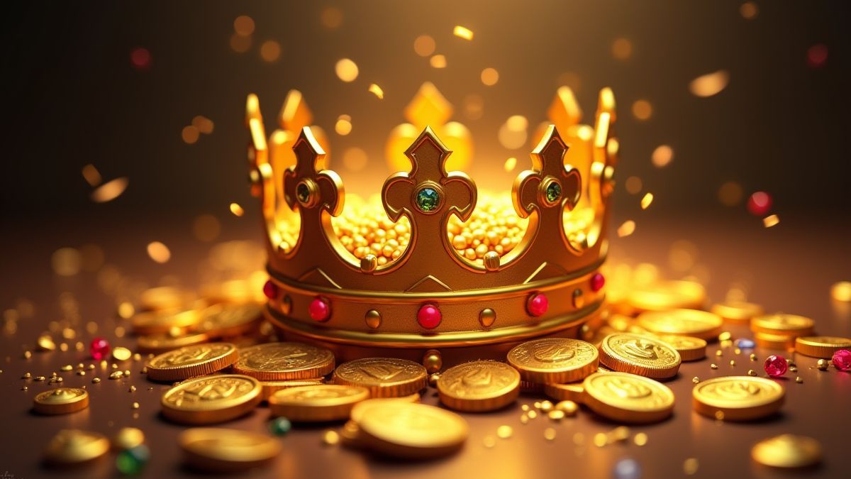 Coroa dourada com moedas e gemas