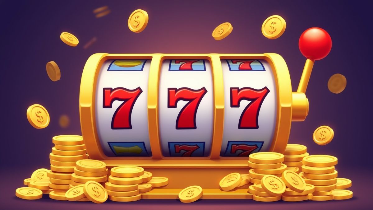 Slot reels with gold coins and dollar signs falling