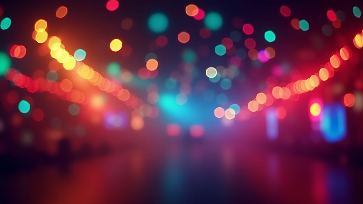 Un fondo temático de carnaval lleno de luces y patrones geométricos.
