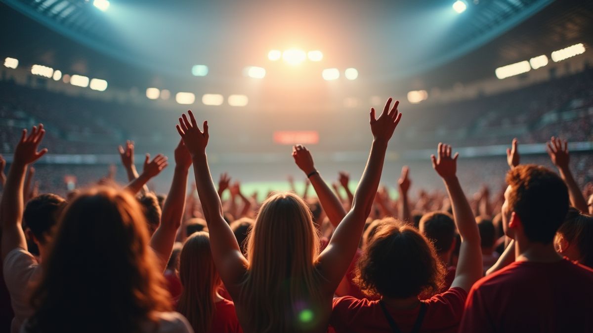 Aficionados al fútbol animando en un estadio.