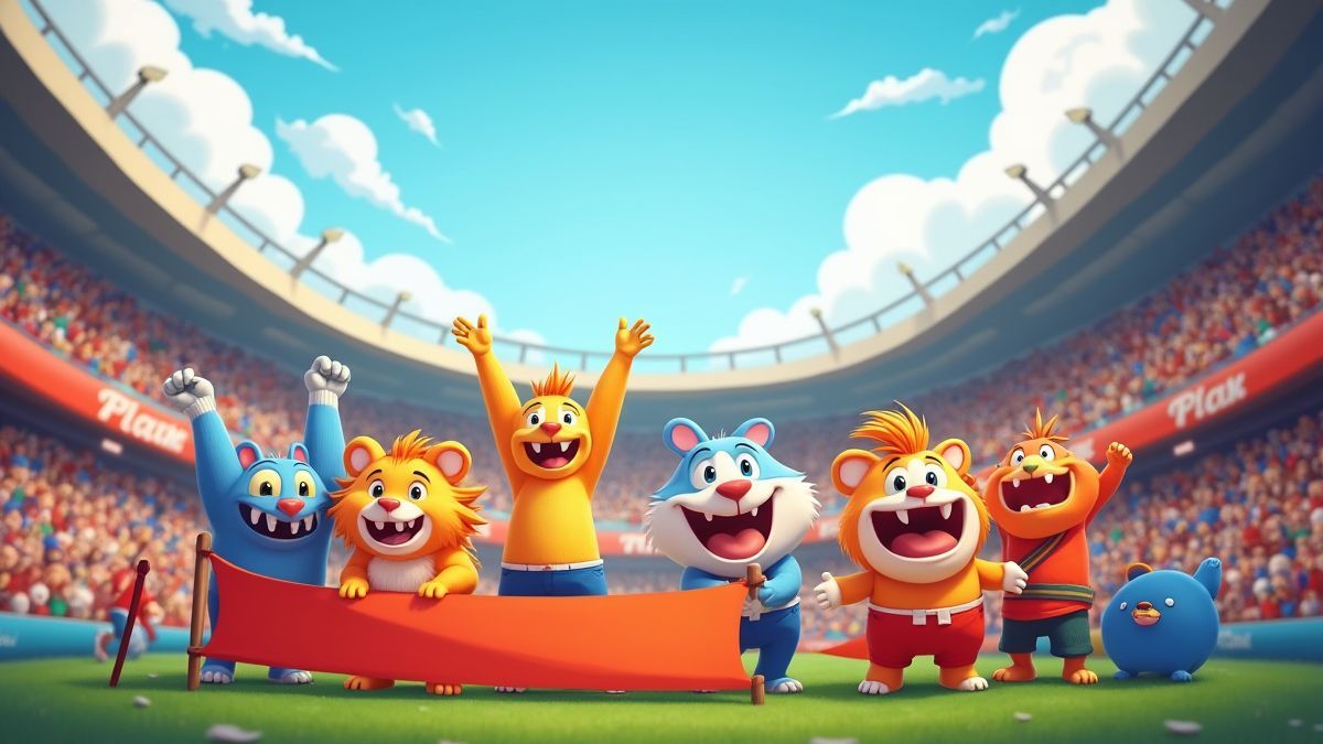 Stadion voller animierter Tiere, die das Spiel anfeuern.