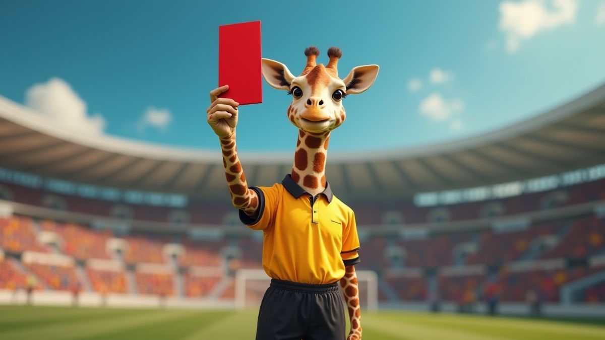 Giraffe Schiedsrichter zeigt eine rote Karte.