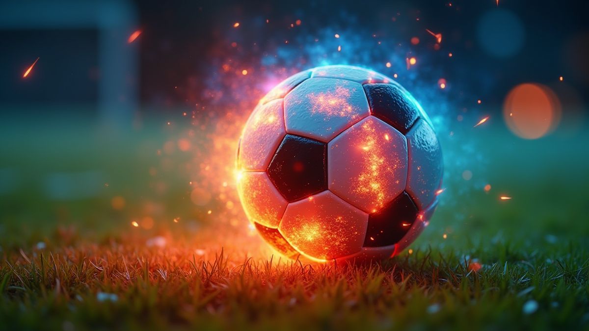 Primeiro plano de um balão de futebol brilhante girando.