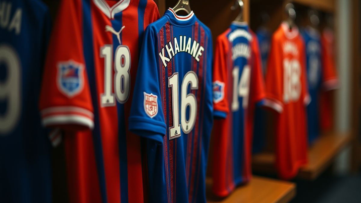 Maillot de football vibrant dans un vestiaire avec le nom d'un joueur.