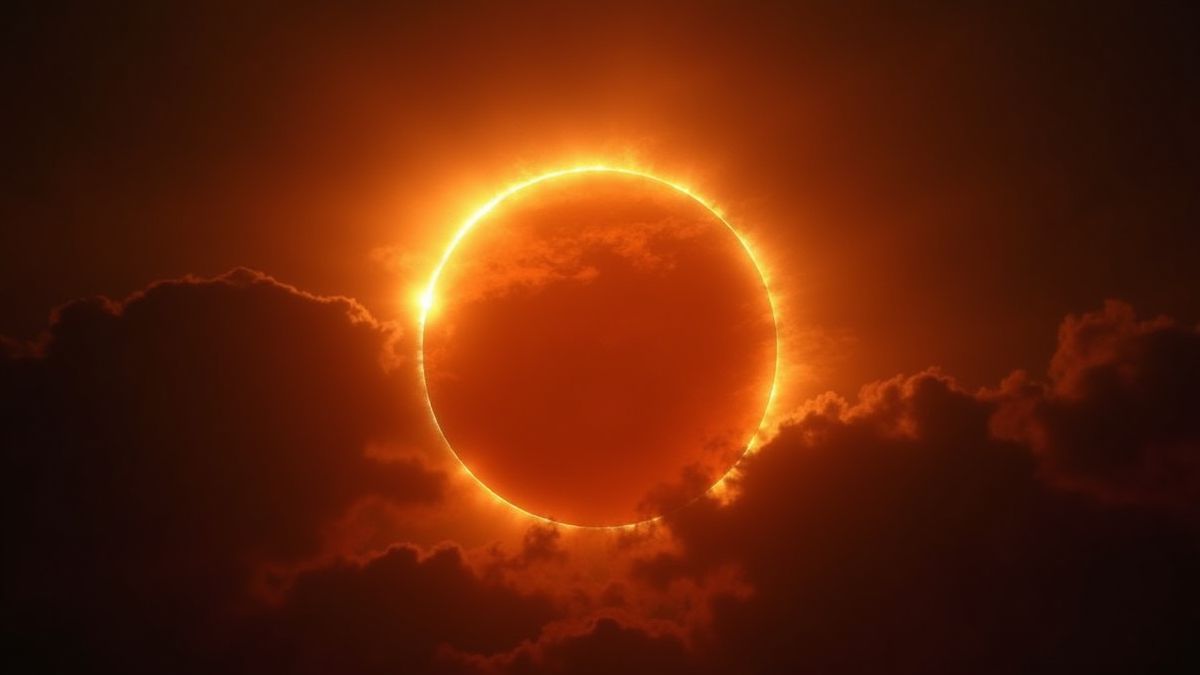 Un eclipse solar brillante con efectos místicos.