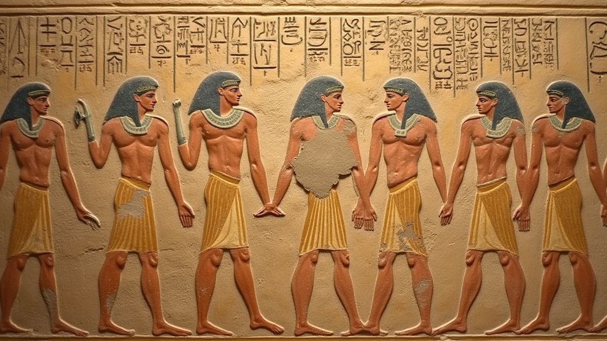 Jeroglíficos egipcios antiguos en los muros de un templo.