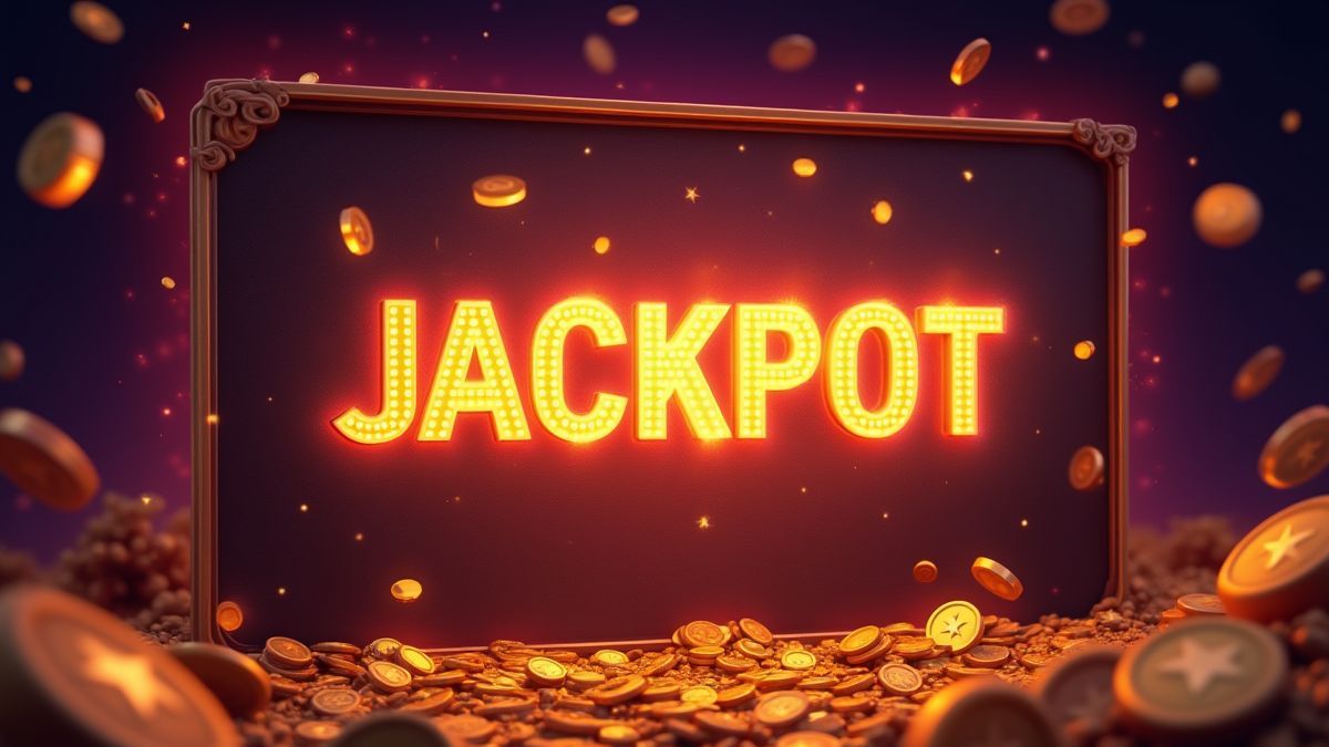 Glowing jackpot screen with futuristic effects.