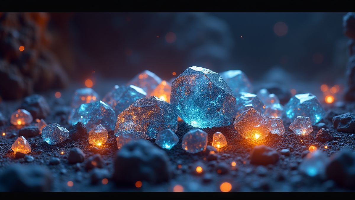 Carros futuristas cheios de diamantes brilhantes em um ambiente cósmico.