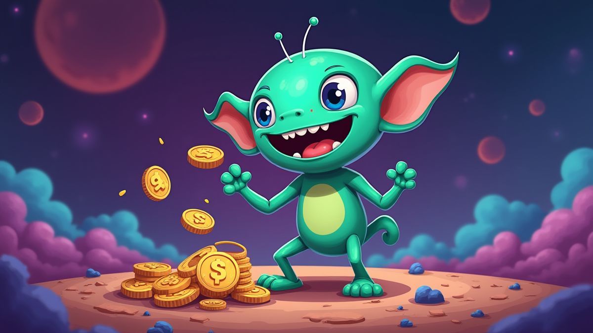 Un extraterrestre amusant tenant des pièces dans un environnement spatial.