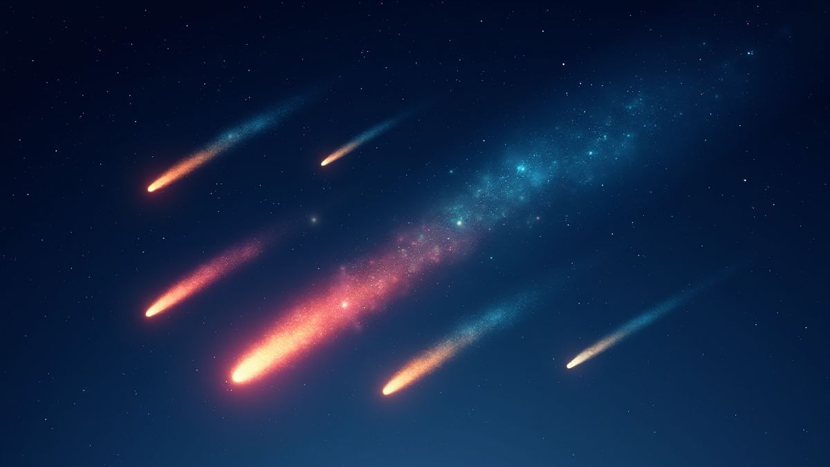 Meteorenregen die door een sterrenhemel gaat.