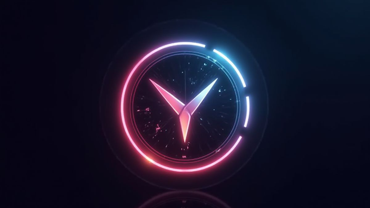 Futuristisches Logo mit leuchtenden Kanten, das Innovation darstellt.