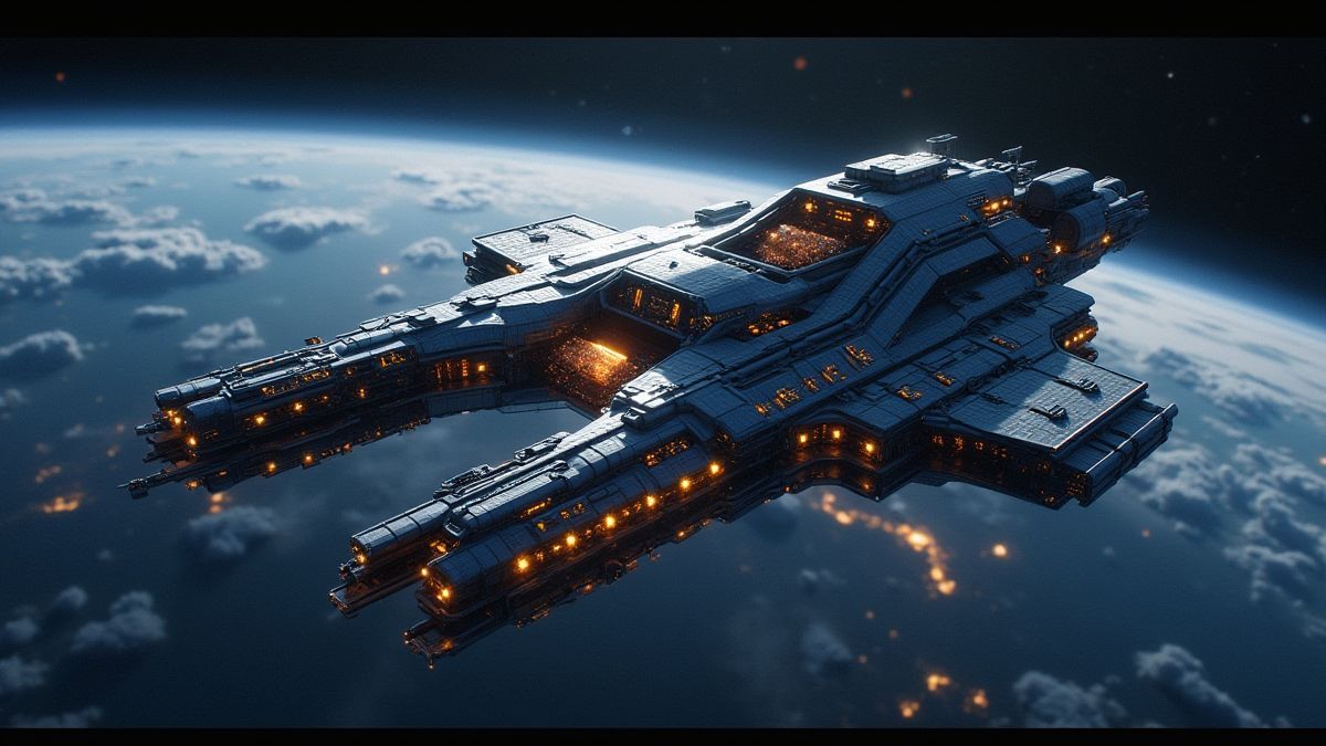 A futuristic space station orbiting Earth.