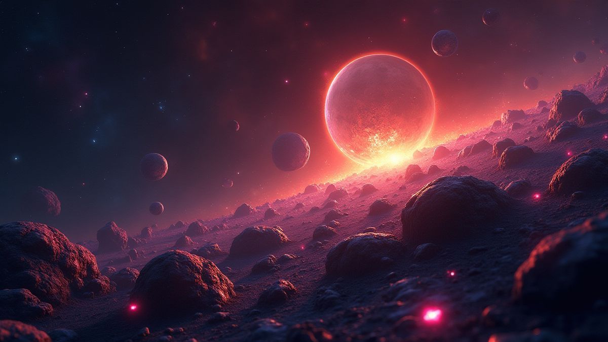 A glowing asteroid belt sparkling with embedded gems.