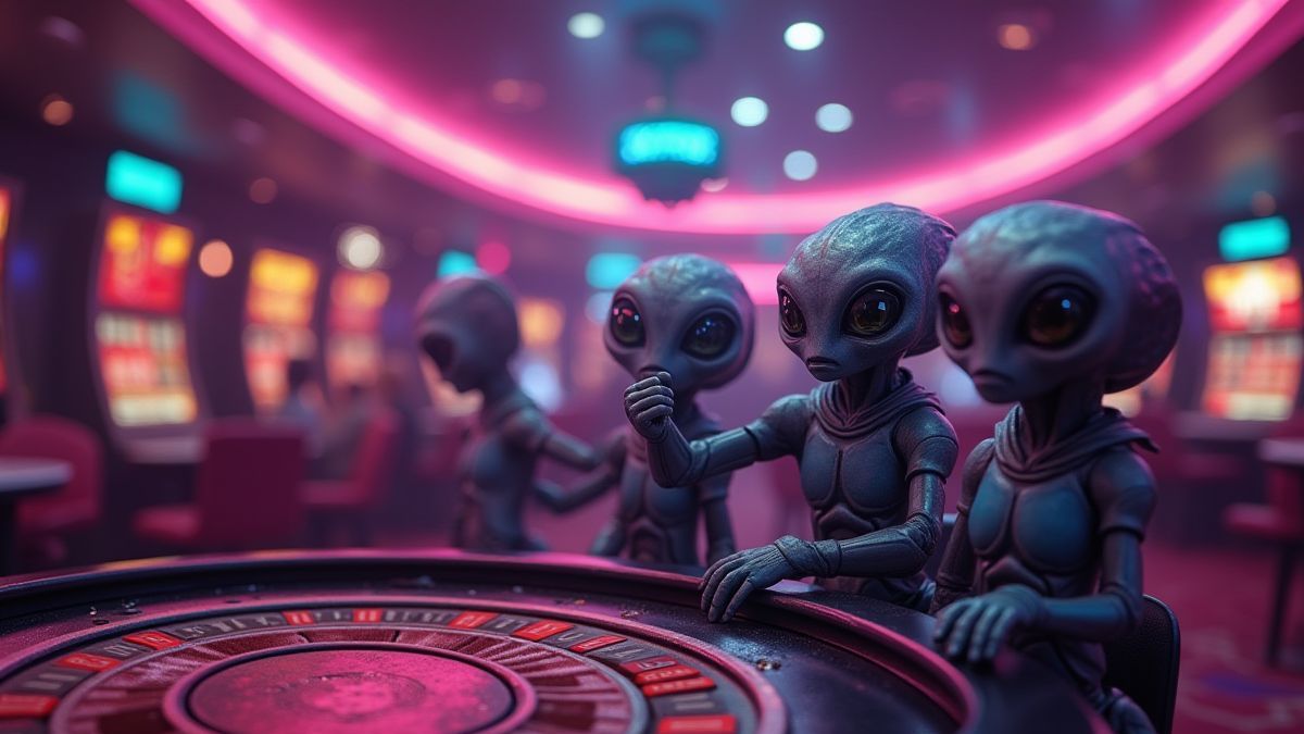 Aliens die vieren in een futuristisch casino.