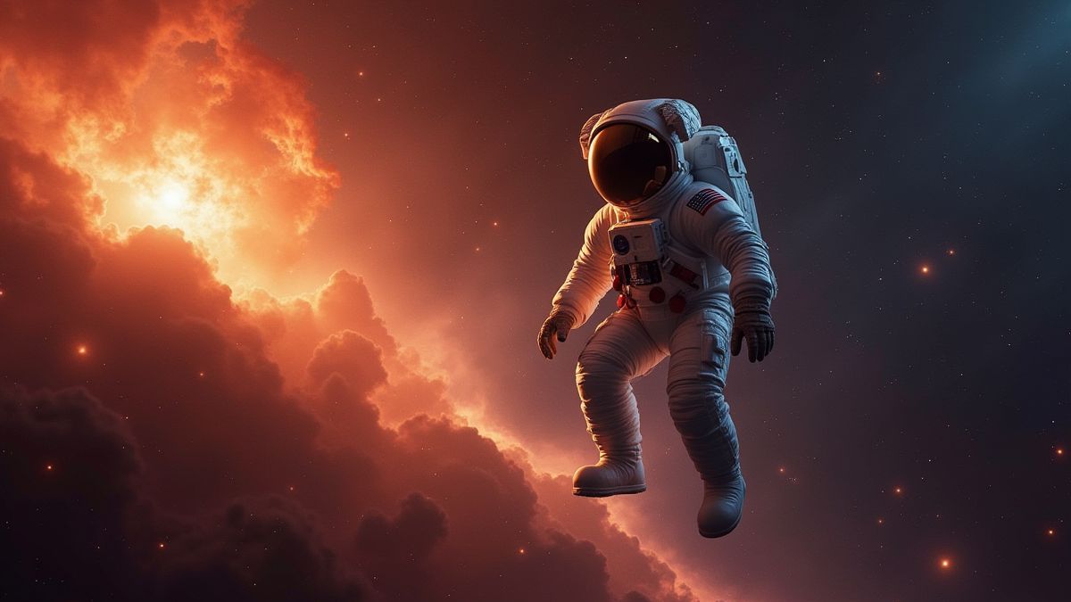 Astronaut, der in der Nähe einer leuchtenden Nebel schwebt