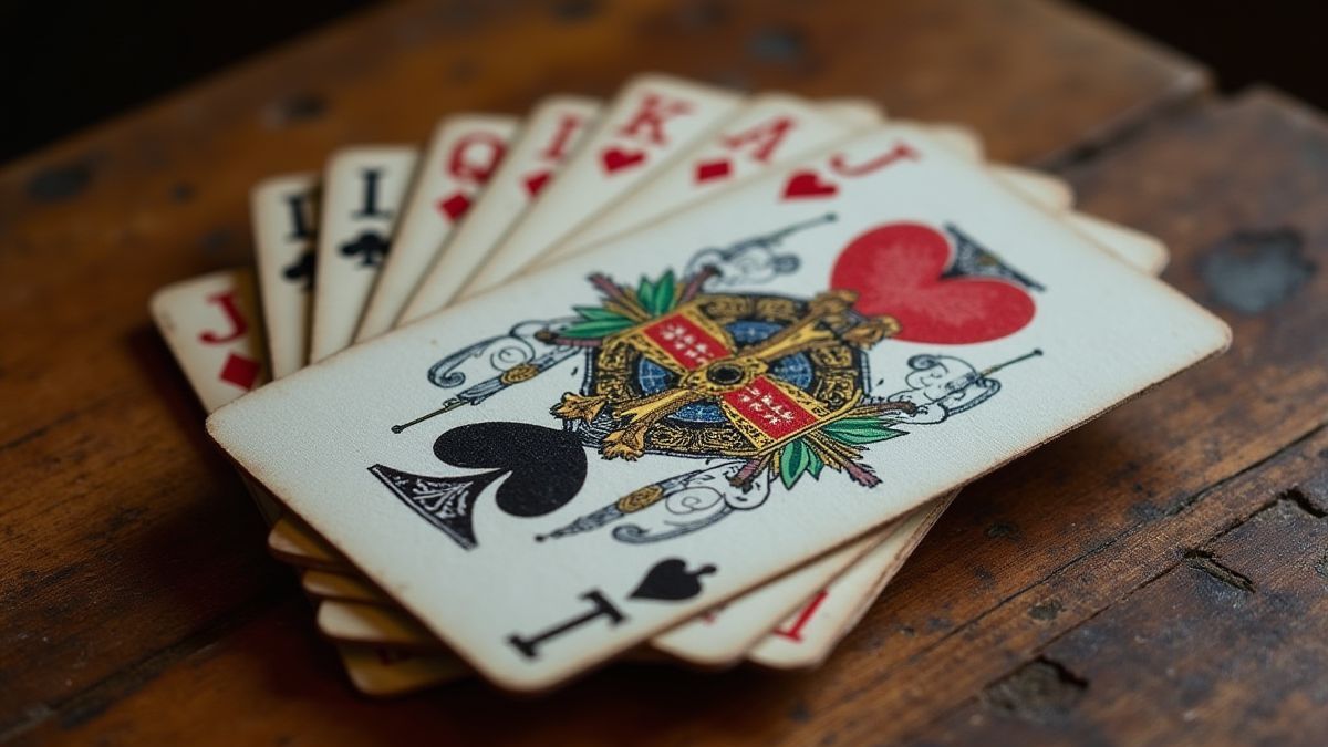 Uma baraja espanhola sobre uma mesa de madeira rústica.