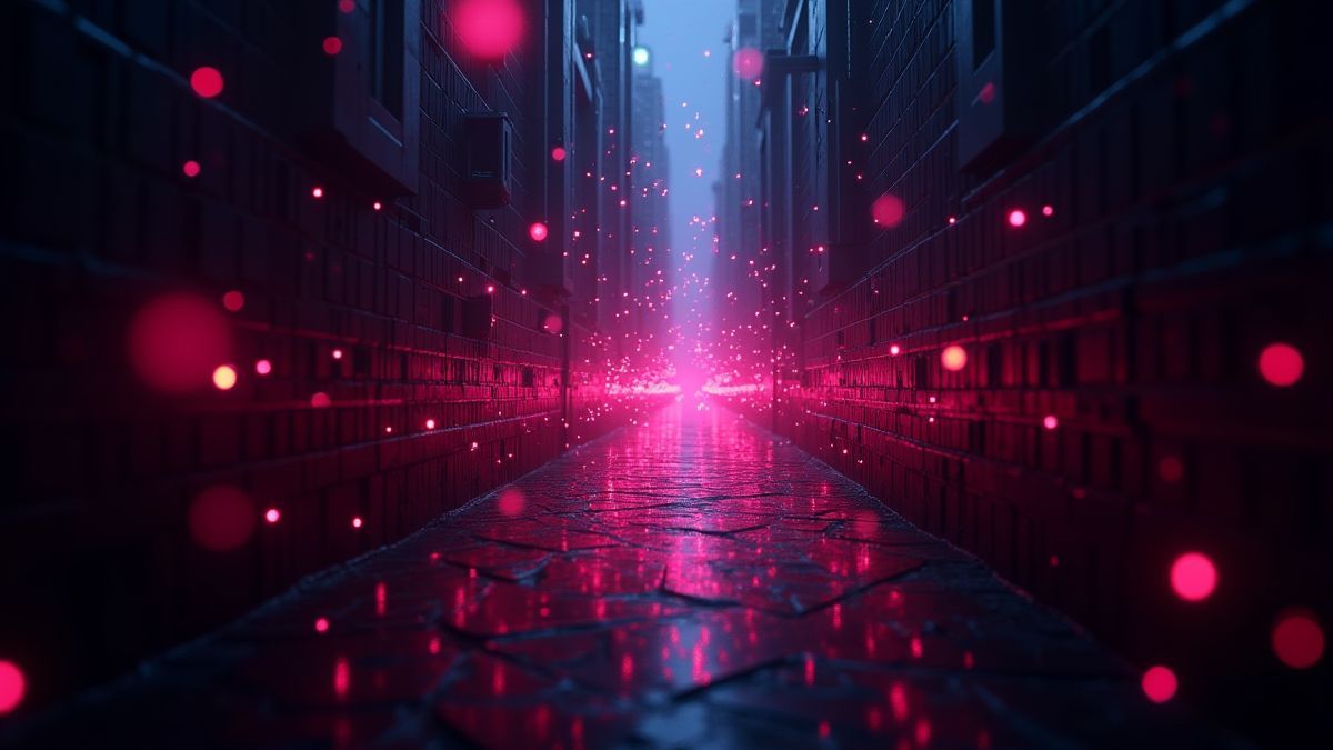 Neon sparks flying through a dark futuristic alley.