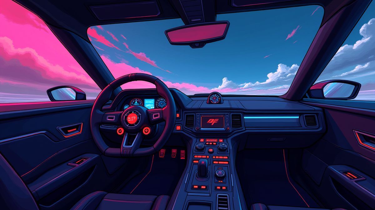 Cabina futurista de carreras con controles iluminados
