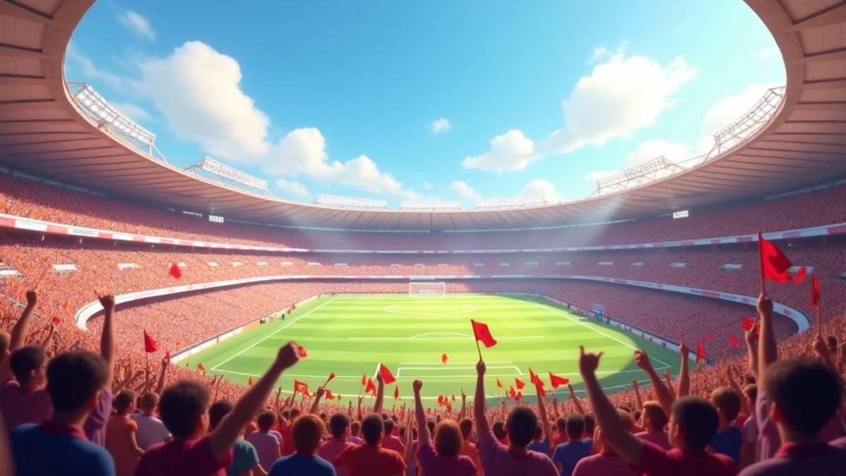 Animated stadium full of fans celebrating.