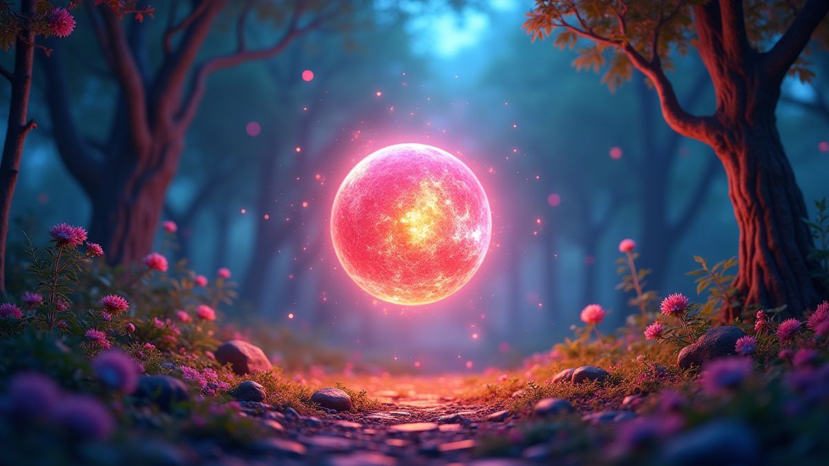 Een magisch glanzende orb in een fantasiebos