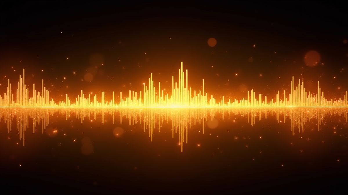 An animated soundwave with golden colors and sparkles in the background.