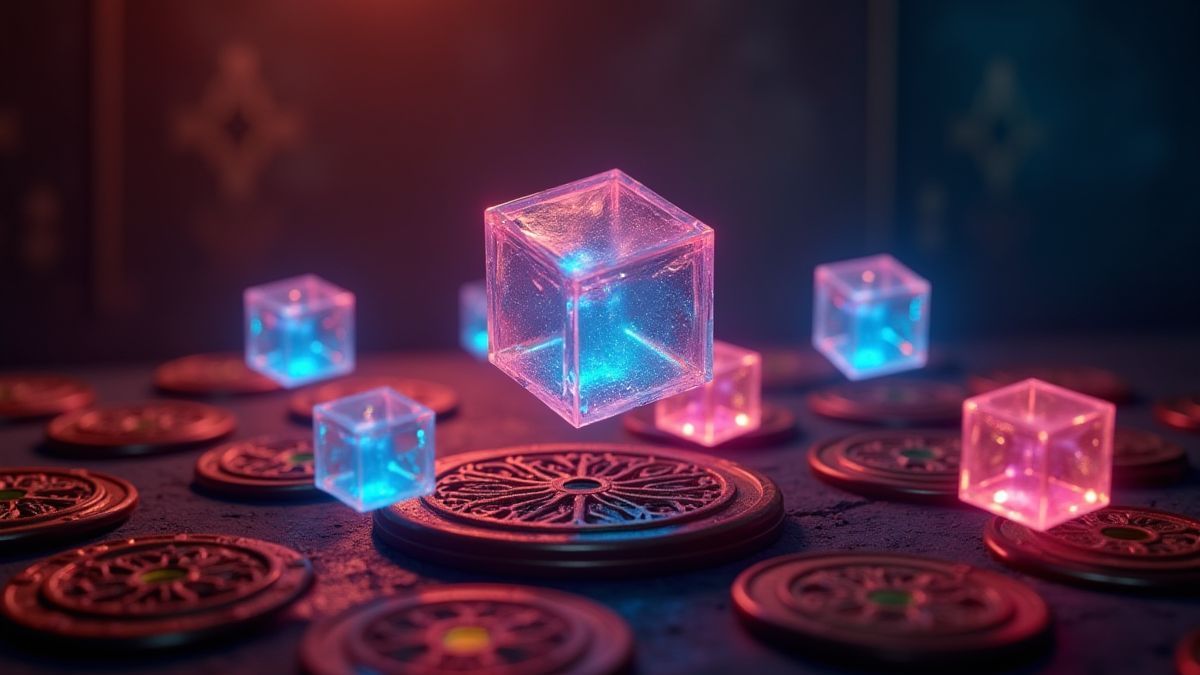 Cubos de energía brillantes sobre carretes victorianos