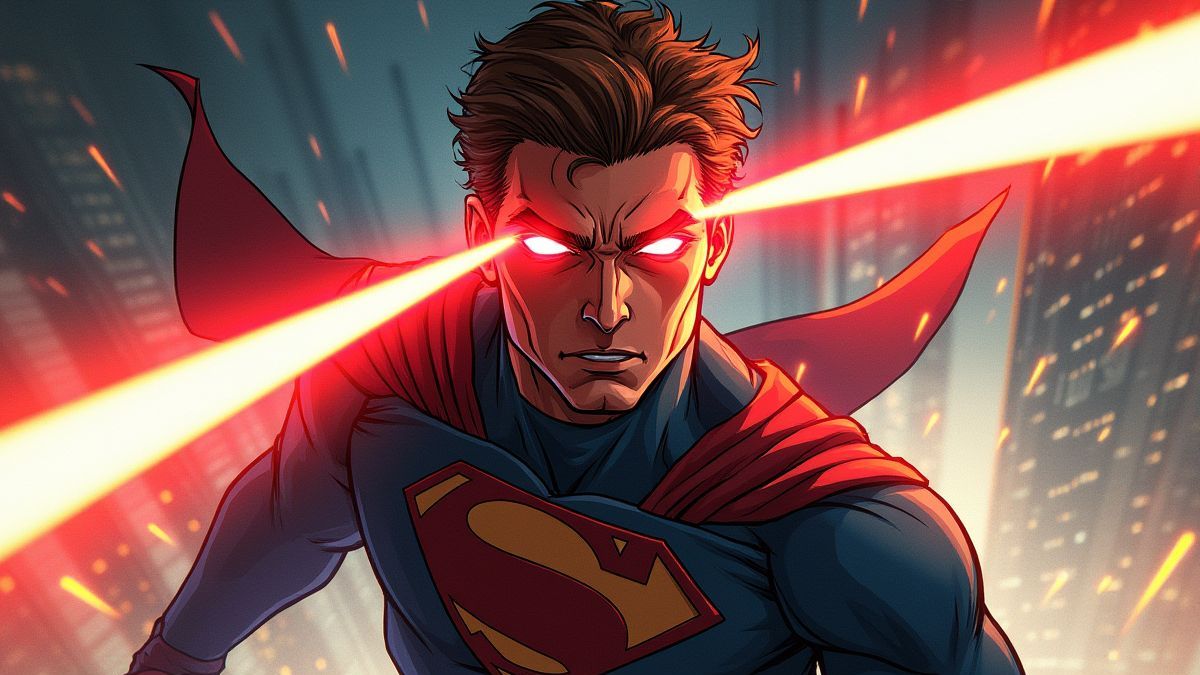 Superhéroe disparando rayos lásers desde sus ojos.