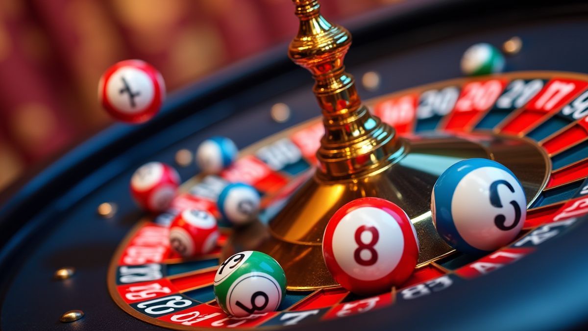 Colorful bingo balls and a spinning roulette.