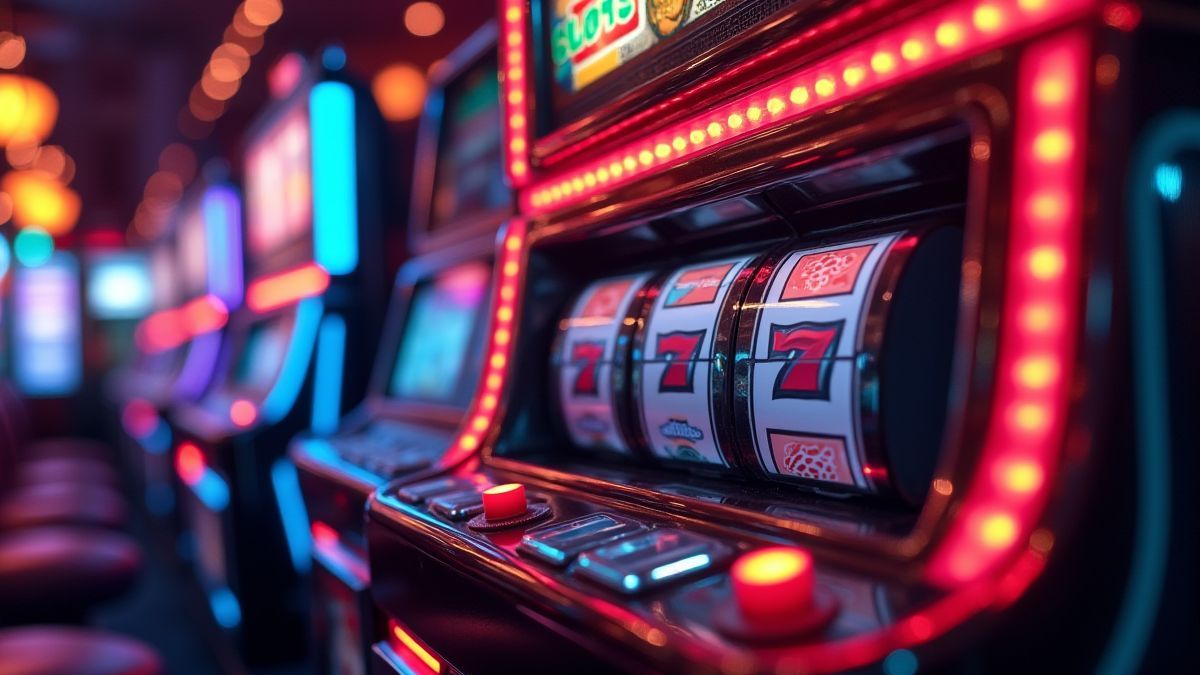 Retro slot machine with neon lights.