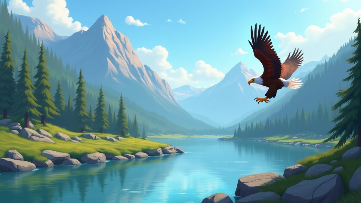 Adler, der in einer gebirgigen Landschaft jagt.