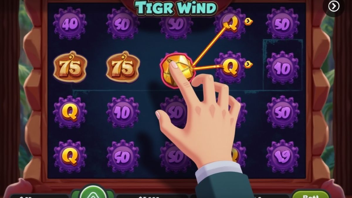 Mão ajustando a configuração de aposta em uma máquina caça-níqueis.