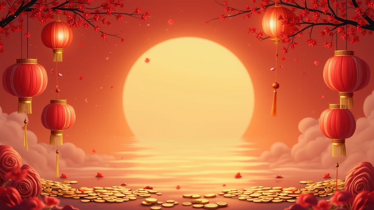 Ein chinesisches Festival mit Laternen und goldenen Münzen.