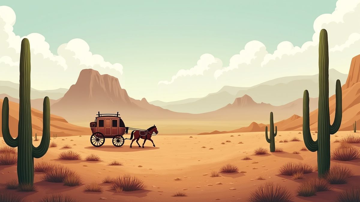 Paisaje desértico con cactus y montañas en el salvaje oeste.