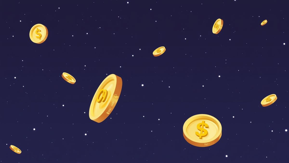 Representação visual de moedas e prêmios flutuando no espaço.