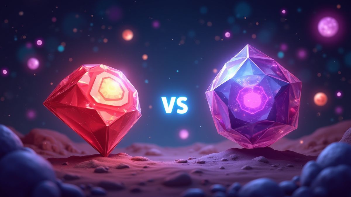 Comparativa de dos slots galácticos con gemas brillantes.