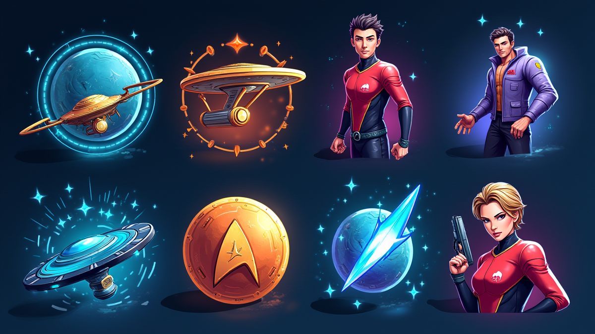 Ilustração de personagens e bonificações futuristas