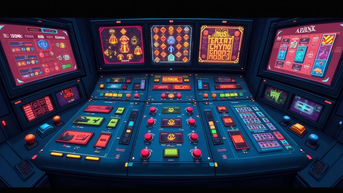Ein Steuerpanel eines Raumschiffs mit symbolen ähnlich wie bei einem Slot.