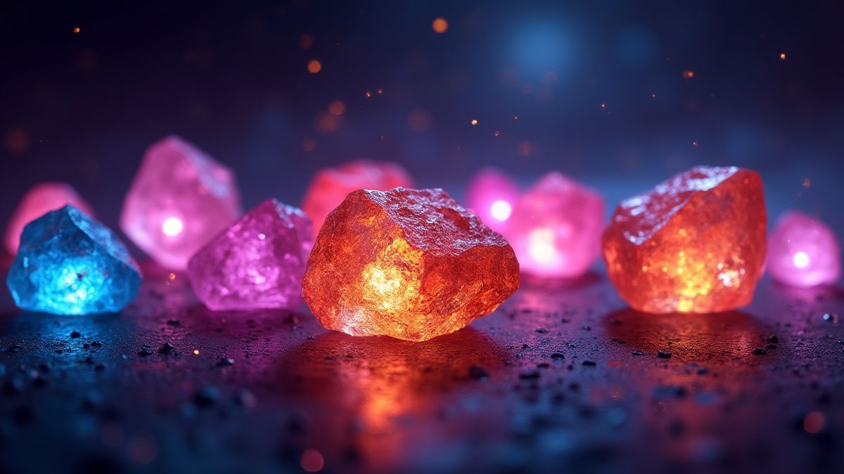 Gemas iluminadas flotando en el cosmos