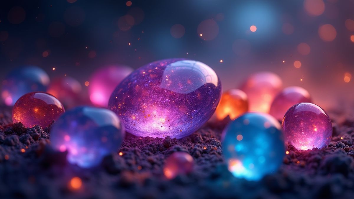 Gemas brillantes en un fondo espacial lleno de estrellas.