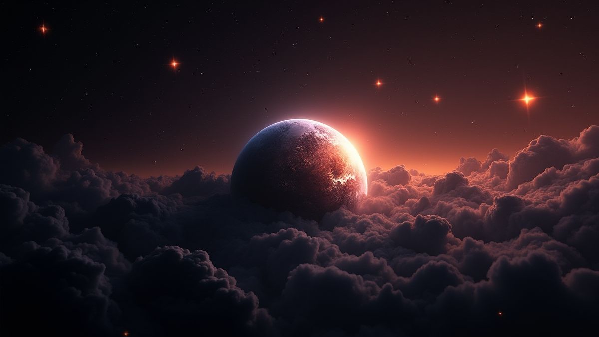 Um planeta brilhante rodeado de estrelas luminosas.