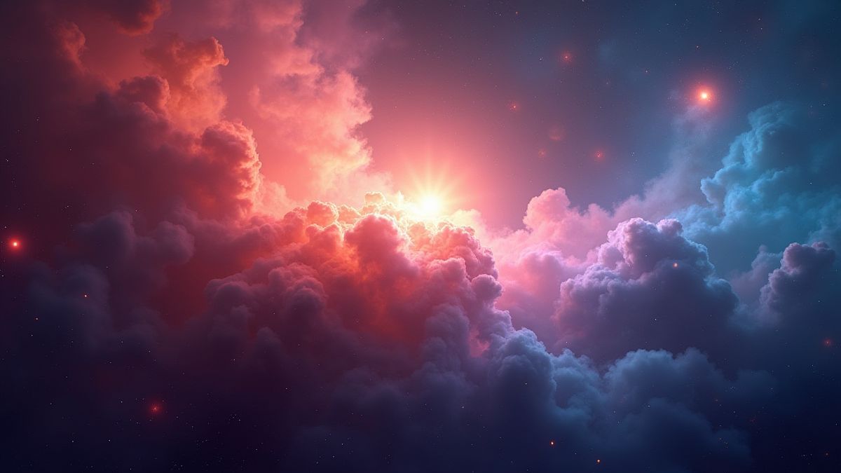 A glowing nebula with colorful gases swirling in space.