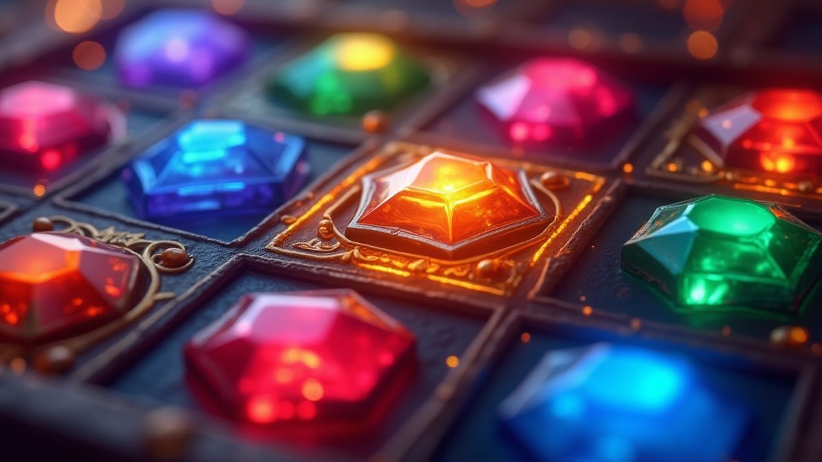 Colorful gem symbols with magical effects.
